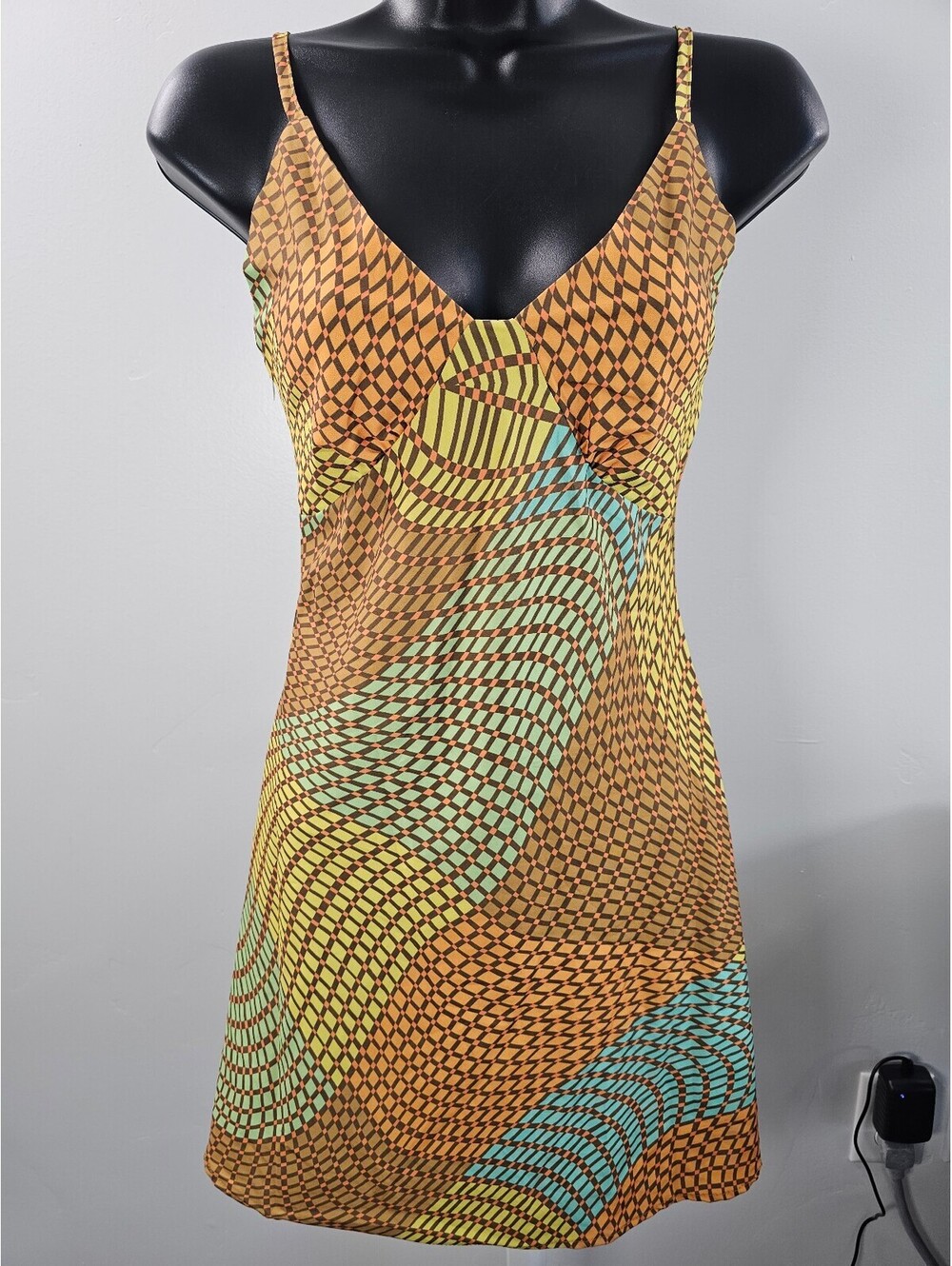 Vintage Style Geometric Print Spaghetti Strap Dress